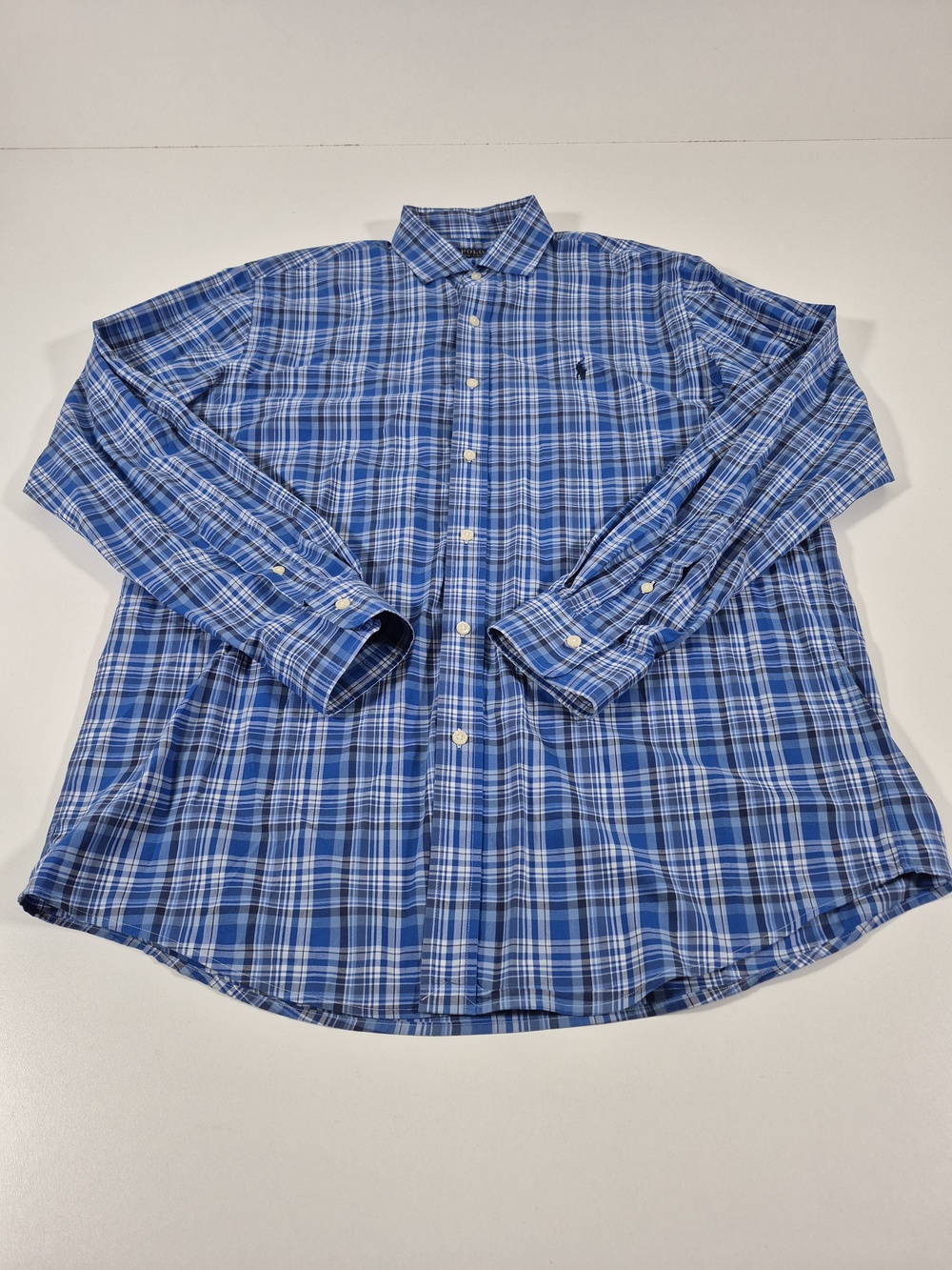 Polo Ralph Lauren Shirt Mens L Blue Plaid Classic Fit Button Down L/S Pony